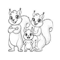 Coloriage ANIMAUX AMOUR DE FAMILLE écureuil