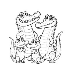 Coloriage ANIMAUX AMOUR DE FAMILLE  crocodile