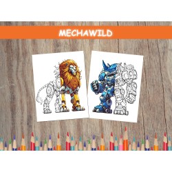 COLORIAGE ROBOT ANIMAUX SAUVAGES lion rhinocéros