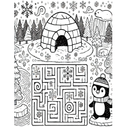 Coloriage labyrinthe pingouin igloo