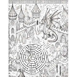 Coloriage labyrinthe dragon château