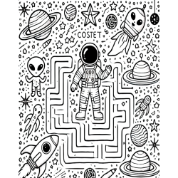 Coloriage labyrinthe astronaute espace planète alien