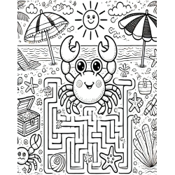 Coloriage labyrinthe crabe plage