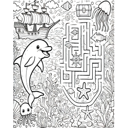 Coloriage labyrinthe dauphin étoile de mer plage