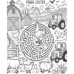 Coloriage labyrinthe poule ferme tracteur