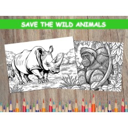 Coloriage animaux sauvages Rhinocéros Orang-outan