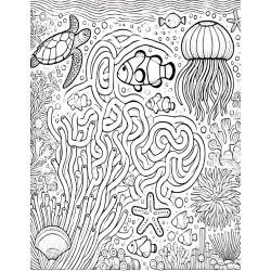 Coloriage labyrinthe Poisson clown étoile de mer