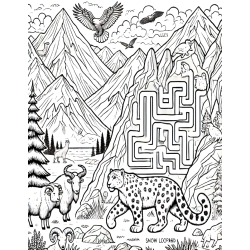 Coloriage labyrinthe Léopard des neiges