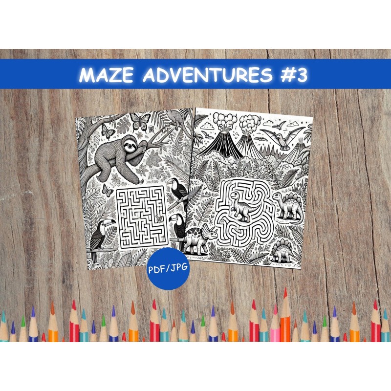 Coloriage labyrinthe Paresseux jungle Dinosaure Volcan Coloriage labyrinthe Paresseux jungle Dinosaure Volcan