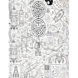 Coloriage labyrinthe Astronaute Station spatiale