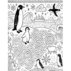 Coloriage labyrinthe Pingouin