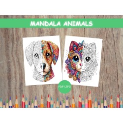 Feuilles à colorier pour enfants MANDALA ANIMAUX 10 coloriage imprimables Coloriage animaux Collection coloriage Cadeau