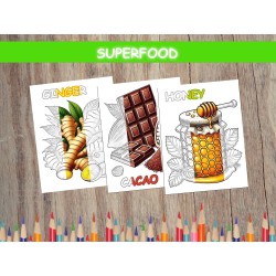 Feuilles à colorier pour enfants SUPERALIMENTS Bienfaits santé Coloriage éducatif 12 pages à colorier imprimables Cadeau