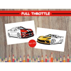 Feuilles à colorier pour enfants VOITURE DE SPORT Bolide voiture Supercar Muscle car 12 pages à colorier imprimables Cadeau