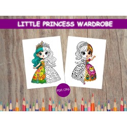 Coloriage pour enfant COLORIAGE PRINCESSE Robes de princesse Pages à colorier imprimables pour fille Coloriage kawaii Cadeau