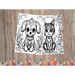 Coloriage chien chat