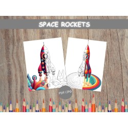 Pages à colorier pour enfants FUSÉES SPATIALES Fusée dessin enfants Fusée réaliste 12 Feuilles à colorier imprimables Cadeau