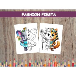Coloriage ANIMAUX COSTUMÉS MODE éléphant chat