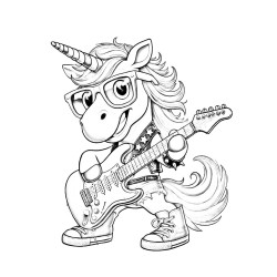 Coloriage ANIMAUX COSTUMÉS MODE licorne guitariste