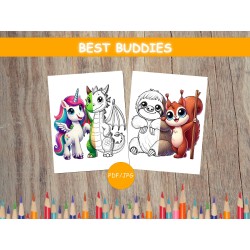 Pages à colorier pour enfants ANIMAUX MEILLEURS AMIS Coloriage animaux kawaii 12 Feuilles à colorier imprimables Pdf Cadeau