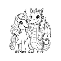 Coloriage ANIMAUX MEILLEURS AMIS licorne dragon