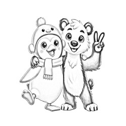 Coloriage ANIMAUX MEILLEURS AMIS pingouin koala