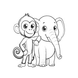 Coloriage ANIMAUX MEILLEURS AMIS singe éléphant