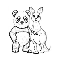 Coloriage ANIMAUX MEILLEURS AMIS panda kangourou