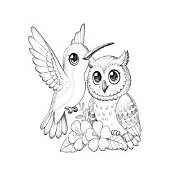 Coloriage ANIMAUX MEILLEURS AMIS colibri hibou