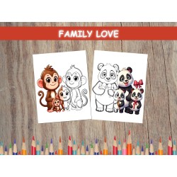 Coloriage ANIMAUX AMOUR DE FAMILLE singe koala