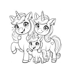 Coloriage ANIMAUX AMOUR DE FAMILLE licorne