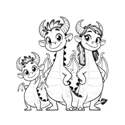 Coloriage ANIMAUX AMOUR DE FAMILLE dragon